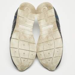 Bottega Veneta Navy Blue/Black Intrecciato Leather and Suede Lace Up Sneakers Size 43.5