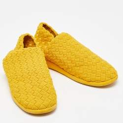 Pre Owned Bottega Veneta Yellow Woven Fabric Slip On Sneakers Size 45.5