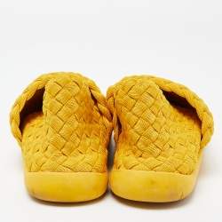 Pre Owned Bottega Veneta Yellow Woven Fabric Slip On Sneakers Size 45.5