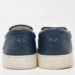 Pre Owned Bottega Veneta Blue Intrecciato Leather Slip On Sneakers Size 44