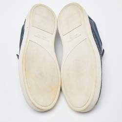 Pre Owned Bottega Veneta Blue Intrecciato Leather Slip On Sneakers Size 44