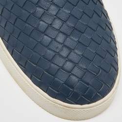 Pre Owned Bottega Veneta Blue Intrecciato Leather Slip On Sneakers Size 44