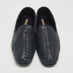 مملوكة مسبقًا Bottega Veneta Navy Blue Intrecciato Leather Smoking Slippers Size 42