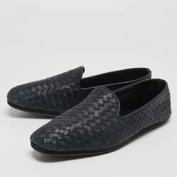 مملوكة مسبقًا Bottega Veneta Navy Blue Intrecciato Leather Smoking Slippers Size 42