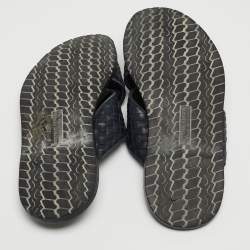 Pre Owned Bottega Veneta Navy Blue Intrecciato Leather Criss Cross Flat Slides Size 44