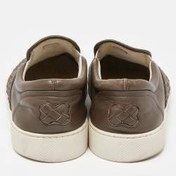 Bottega Veneta Brown Intrecciato Leather Slip On Sneakers Size 43.5