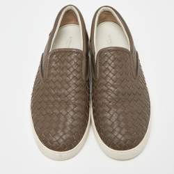 Bottega Veneta Brown Intrecciato Leather Slip On Sneakers Size 43.5