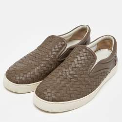 Bottega Veneta Brown Intrecciato Leather Slip On Sneakers Size 43.5
