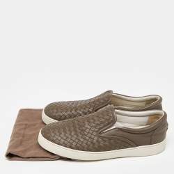 Bottega Veneta Brown Intrecciato Leather Slip On Sneakers Size 43.5