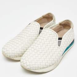 Pre Owned Bottega Veneta White Intrecciato Leather Slip On Sneakers Size 44