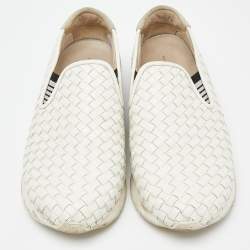 Pre Owned Bottega Veneta White Intrecciato Leather Slip On Sneakers Size 44