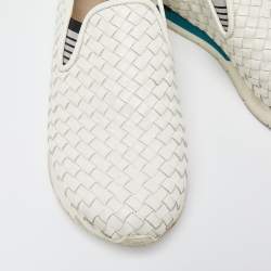 Pre Owned Bottega Veneta White Intrecciato Leather Slip On Sneakers Size 44