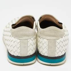 Pre Owned Bottega Veneta White Intrecciato Leather Slip On Sneakers Size 44