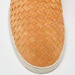 Pre Owned Bottega Veneta Orange Intrecciato Suede Dodger Slip On Sneakers Size 44