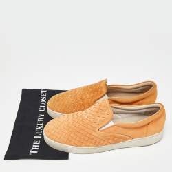 Pre Owned Bottega Veneta Orange Intrecciato Suede Dodger Slip On Sneakers Size 44