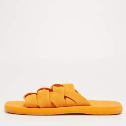 Pre Owned Bottega Veneta Yellow Canvas Flat Slides Size 45