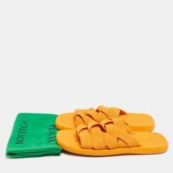 Pre Owned Bottega Veneta Yellow Canvas Flat Slides Size 45