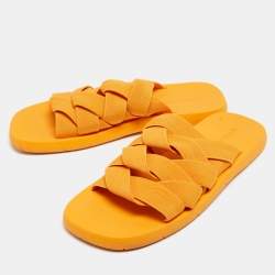 Pre Owned Bottega Veneta Yellow Canvas Flat Slides Size 45