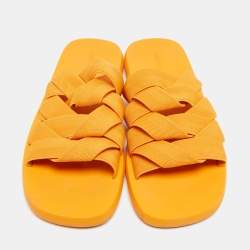 Pre Owned Bottega Veneta Yellow Canvas Flat Slides Size 45