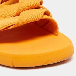 Pre Owned Bottega Veneta Yellow Canvas Flat Slides Size 45