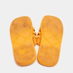 Pre Owned Bottega Veneta Yellow Canvas Flat Slides Size 45