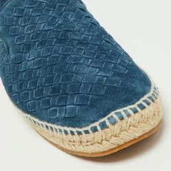 Bottega Veneta Navy Blue Intrecciato Suede Slip On Espadrilles Size 45