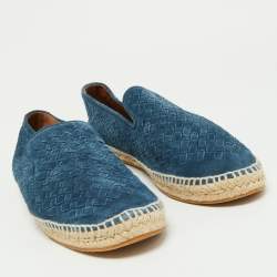 Bottega Veneta Navy Blue Intrecciato Suede Slip On Espadrilles Size 45