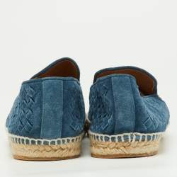 Bottega Veneta Navy Blue Intrecciato Suede Slip On Espadrilles Size 45