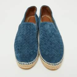 Bottega Veneta Navy Blue Intrecciato Suede Slip On Espadrilles Size 45