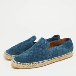Bottega Veneta Navy Blue Intrecciato Suede Slip On Espadrilles Size 45