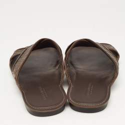 Bottega Veneta Brown Intrecciato Leather Cross Strap Slides Size 43