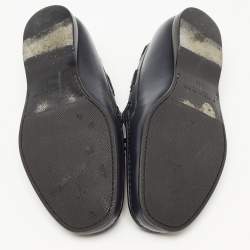 Pre Owned Bottega Veneta Navy Blue Leather Intrecciato Bow Loafers Size 43.5