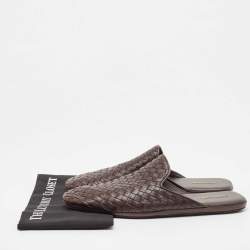 Pre Owned Bottega Veneta Brown Woven Leather Intrecciato Fiandra Mules Size 43