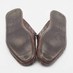 Pre Owned Bottega Veneta Brown Woven Leather Intrecciato Fiandra Mules Size 43