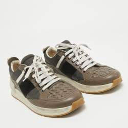 Bottega Veneta Multicolor Intrecciato Leather & Canvas Lace Up Sneakers Size 42
