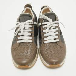 Bottega Veneta Multicolor Intrecciato Leather & Canvas Lace Up Sneakers Size 42