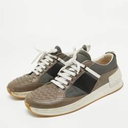 Bottega Veneta Multicolor Intrecciato Leather & Canvas Lace Up Sneakers Size 42