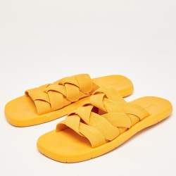 Bottega Veneta Orange Stretch Fabric Plat Slides Size 45