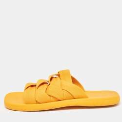 Bottega Veneta Orange Stretch Fabric Plat Slides Size 45