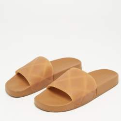 Pre Owned Bottega Veneta Brown Intrecciato Rubber Slide Sandals Size 42