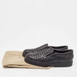 Bottega Veneta Black Intrecciato Leather Slip On Sneakers Size 40