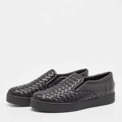 Bottega Veneta Black Intrecciato Leather Slip On Sneakers Size 40