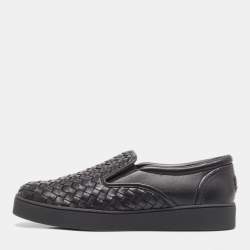 Bottega Veneta Black Intrecciato Leather Slip On Sneakers Size 40