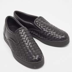 Bottega Veneta Black Intrecciato Leather Slip On Sneakers Size 40
