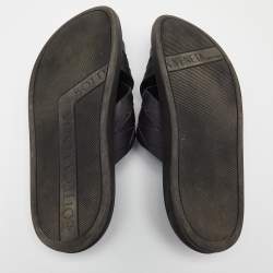 Pre Owned Bottega Veneta Black Woven Leather Cross Strap Flat Slides Size 43 