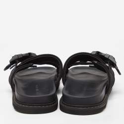 Bottega Veneta Black Fabric Logo Flat Slide Sandals Size 43