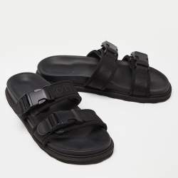 Bottega Veneta Black Fabric Logo Flat Slide Sandals Size 43