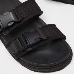 Bottega Veneta Black Fabric Logo Flat Slide Sandals Size 43