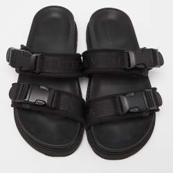 Bottega Veneta Black Fabric Logo Flat Slide Sandals Size 43