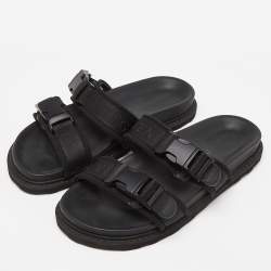 Bottega Veneta Black Fabric Logo Flat Slide Sandals Size 43